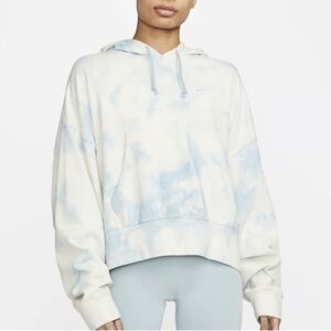 Nike Women's Pale Blue and White Tie-Dye Pullover Hoodie